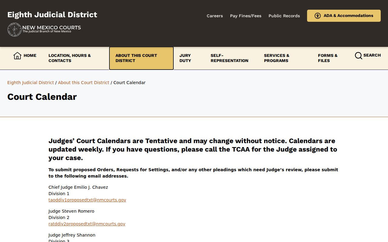 Union County court schedule Eighth Judicial District court calendar