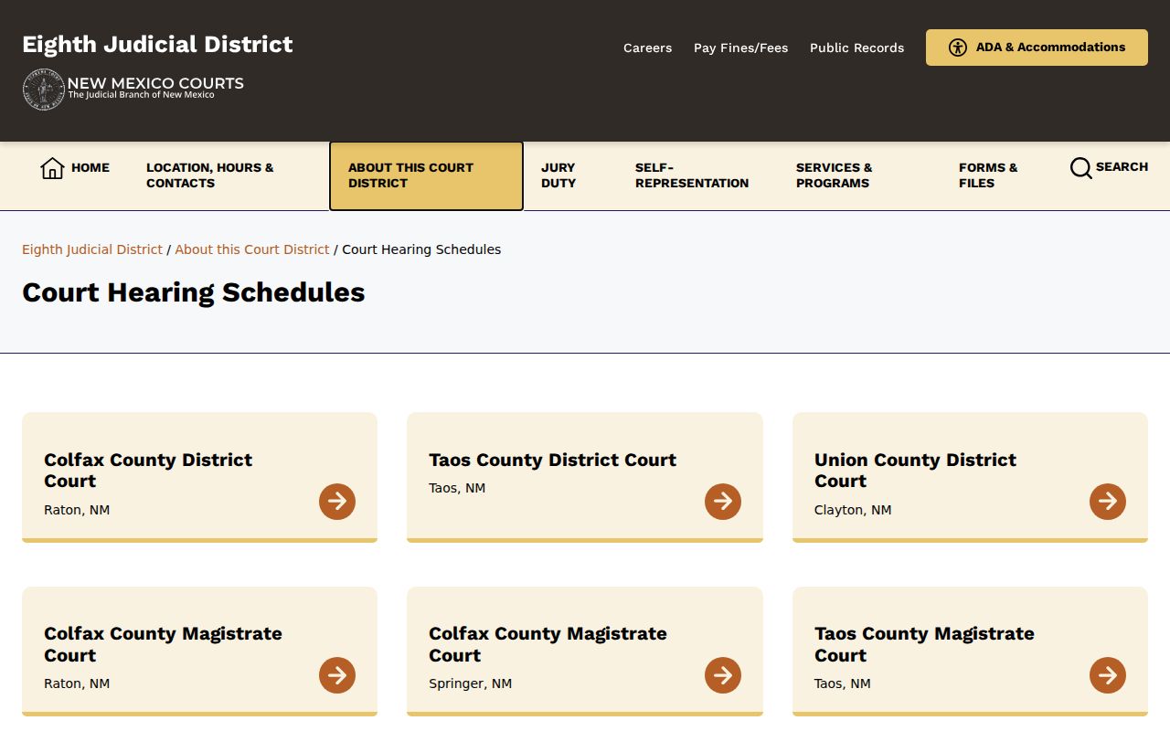 Union County court schedule Eighth Judicial District hearing schedules