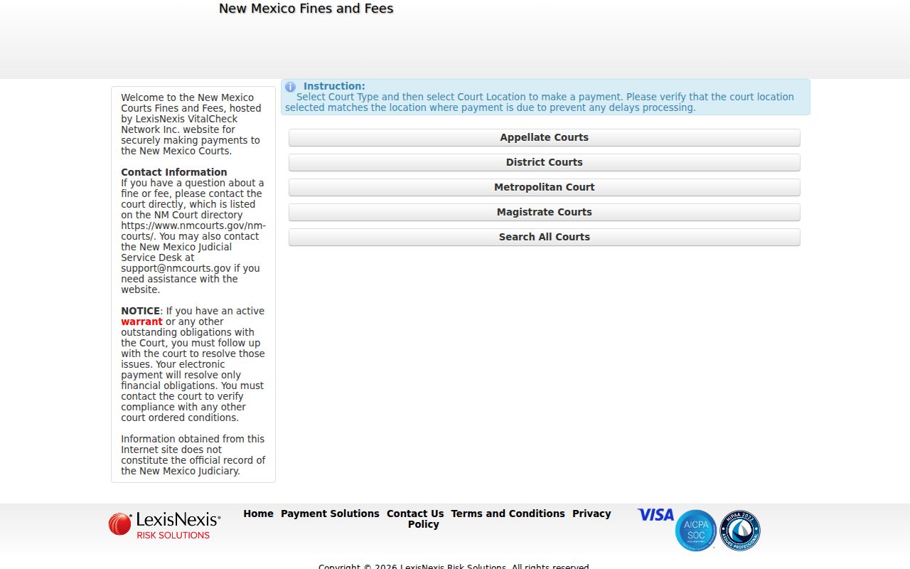 Union County traffic court records New Mexico Fines and Fees payment selectors